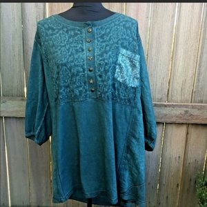 Ulla Popken Vintage Look Tunic Teal Sequin  24/26